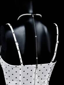 SHEIN ICON 情人节女士夏季服装外出上衣女士不对称罩杯蝴蝶结装饰波尔卡圆点内衣上衣 - 白色 - 查看 5