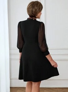 Miaspire Women's Mesh Patchwork Long Sleeve Casual Mini Dress - Black - View 2