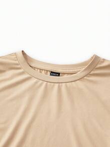 SHEIN 3-Piece Maternity Round Neck Long Sleeve Bodycon T-Shirt Set, Casual - Army Green - View 12