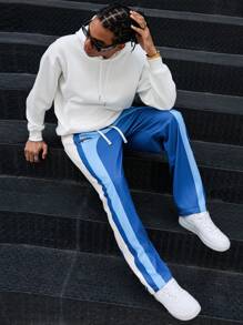 PAVTROS Pantaloni della tuta casual da uomo con vita regolabile, dettagli in contrasto di cucitura, abbigliamento primaverile ed estivo, idea regalo per il fidanzato - Blu - Visualizzare 6