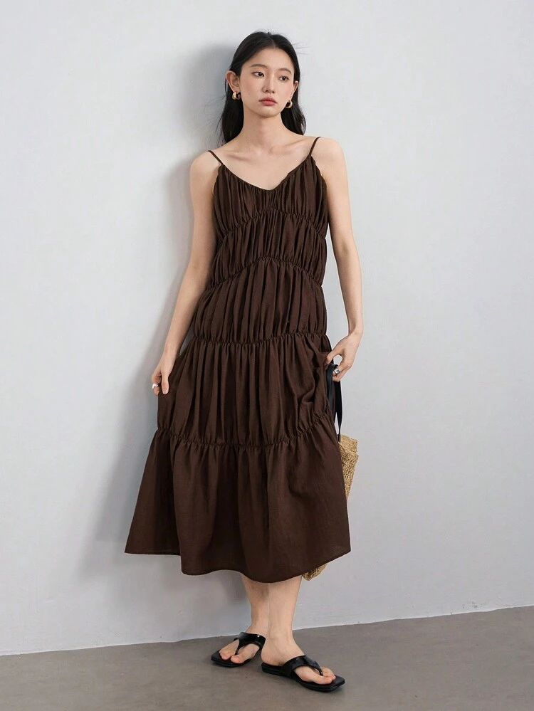 Resort & Beach Linen Slip Dress, Women Midi Length Dress Summer Old Money Style,Casual Women Dresses Business Casual Woman
