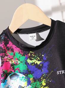 SHEIN Áo thun tay ngắn phong cách đơn giản thường ngày cho bé trai, mặc hàng ngày - màu đen - Xem 7