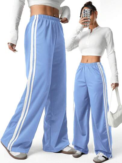 SHEIN Sparklyn Menina e adolescente meninas casual elástico na cintura solta malha calças de corrida