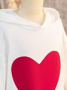 Tween Girls Heart Print Short Long Sleeve Sweatshirt And Puffy Heart Skirt Set, A Charming And Childrenswear Combination. It Is Suitable Not Only For Special Occasions But Also For Everyday Wear. Wearing This Set, Little Girls Can Showcase Their Sweetness And Cuteness, Becoming The Focus Of Attention.