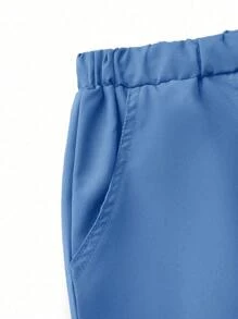 TaskEZ Conjunto de uniforme de verano sencillo con diseño de bolsillo en la Top y los pantalones, conjunto de ropa de enfermería - Celeste - Ver 7