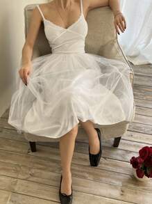 DAZY Women's Spaghetti Strap Bodycon Mid-Length Mesh Dress Sundress Maxi Dress - White - View 1