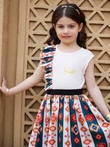 2pcs/Set Girl (Small) Crew Neck Sleeveless Simple Top And Mini Skirt - Multicolor - View 7