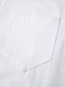Manfinity Homme 男士纯色 V 领短袖口袋休闲 T 恤，简约日常穿着 - 白色 - 查看 4