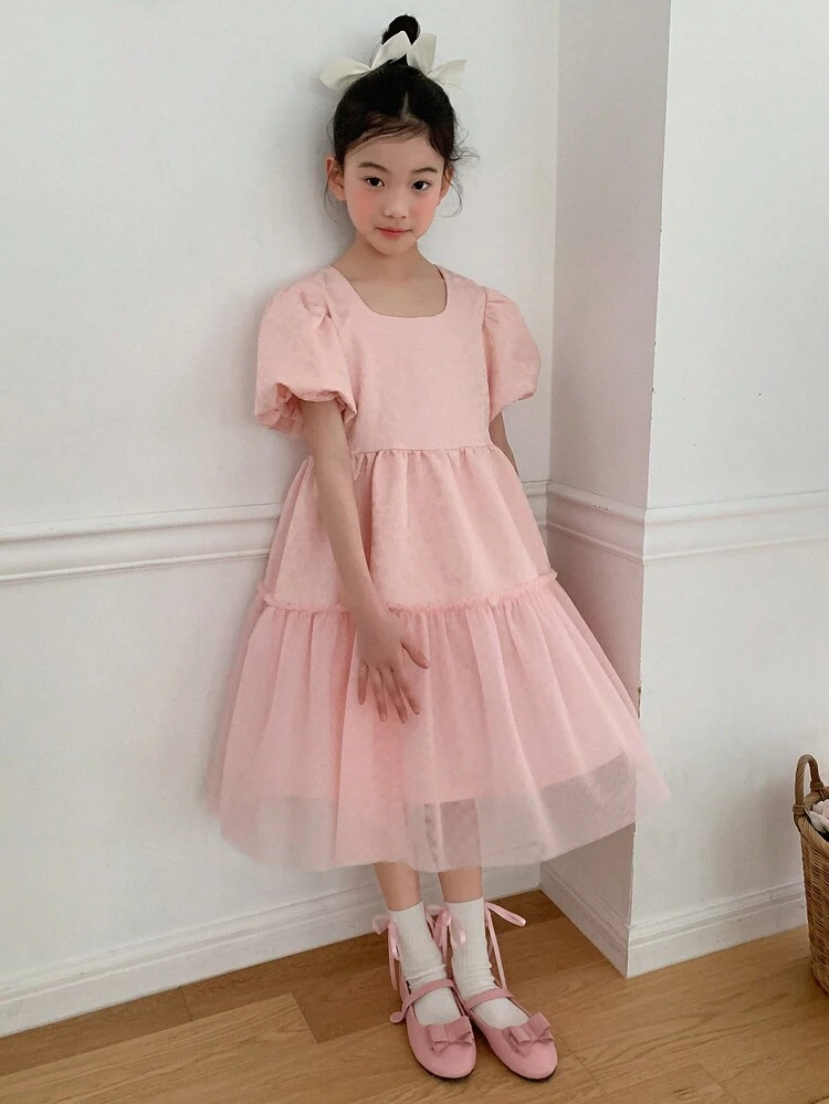 Tween Girls' Casual Solid Color Short Sleeve Dress, Minimalist & Stylish For Daily Wear