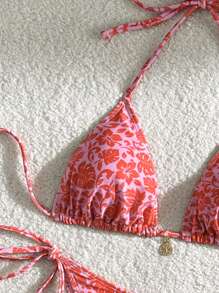 SHEIN Swim 夏季海滩度假随机印花比基尼泳装 - 彩色 - 查看 3