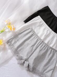 3pcs Teen Girl Floral Lace Hipster Panties Set, Black/Gray/White - Multicolor - View 5