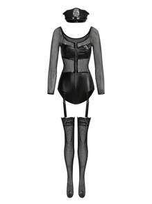 Disfraz de lencería cómoda y transparente de mujer de oficial de policía - Negro - Ver 3
