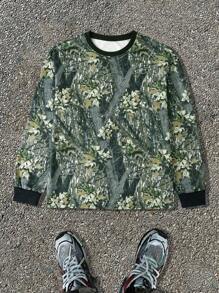 SHEIN Manfinity Dauomo Men's Casual Camouflage Print Crew Neck Sweatshirt - Army Green - View 3