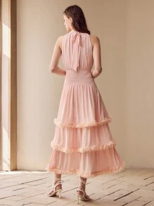 MOTF PREMIUM 贴花褶皱腰连衣裙 - 粉色 - 查看 6