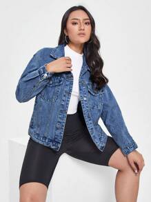 SHEIN Essnce 女式长袖单排扣口袋休闲牛仔夹克