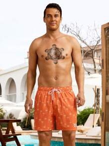 Surfspeed Men's Palm Tree & Letter Print Drawstring Waist Beach Shorts Men Swim Trunks - Multicolor - View 6