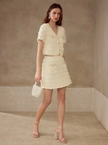 MOTF PREMIUM 贴花撞色绑带裙