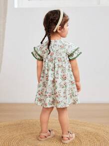 Cozy Pixies Đầm cổ tròn tay lửng họa tiết hoa nhí cho bé gái - Nhiều màu - Xem 2