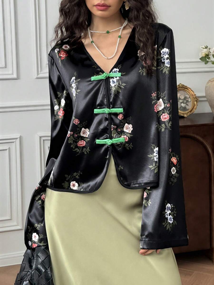 EastFlair 女士休闲简约衬衫，日常穿着 - 黑色 - 查看 1