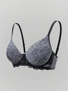 Comfortable Lightly Lined Simple Lace Splice Bra With Underwire, Thin Cup