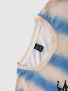 ROMWE MEN Prep Men's Jersey Summer Color Block Striped Letter Print T-Shirt - Multicolor - View 7