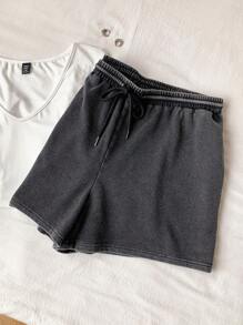 Comfortcana Ropa de mujer de talla grande estilo años 90, shorts de punto vintage con lavado ácido y aspecto desgastado con bolsillos, ropa estilo grunge, ropa urbana, ropa de primavera y verano, atuendo para estudiantes universitarios
