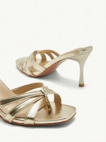 CUCCOO CHICEST Damesmode Vierkante Teen Goudkleurige Platte Teenslippers, Eenvoudige Dunne Hoge Hak Feestjurk Sandalen