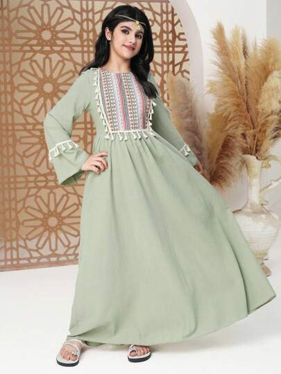 Teen Girls Plain Long Sleeve Minimalist Casual Daily Dress