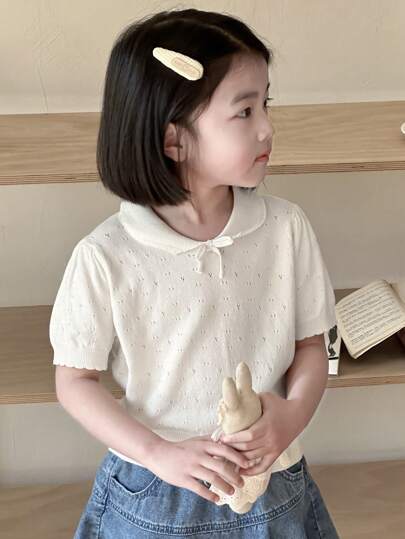 Dazy Kids 女童短袖荷叶领休闲针织衫，夏季
