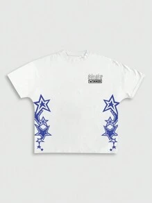 ROMWE MEN Street Life Men's Letter Print Round Neck Short Sleeve Casual Basketball Jersey Style T-Shirt And Drawstring Waist Shorts Street Outfit Set - White - View 5