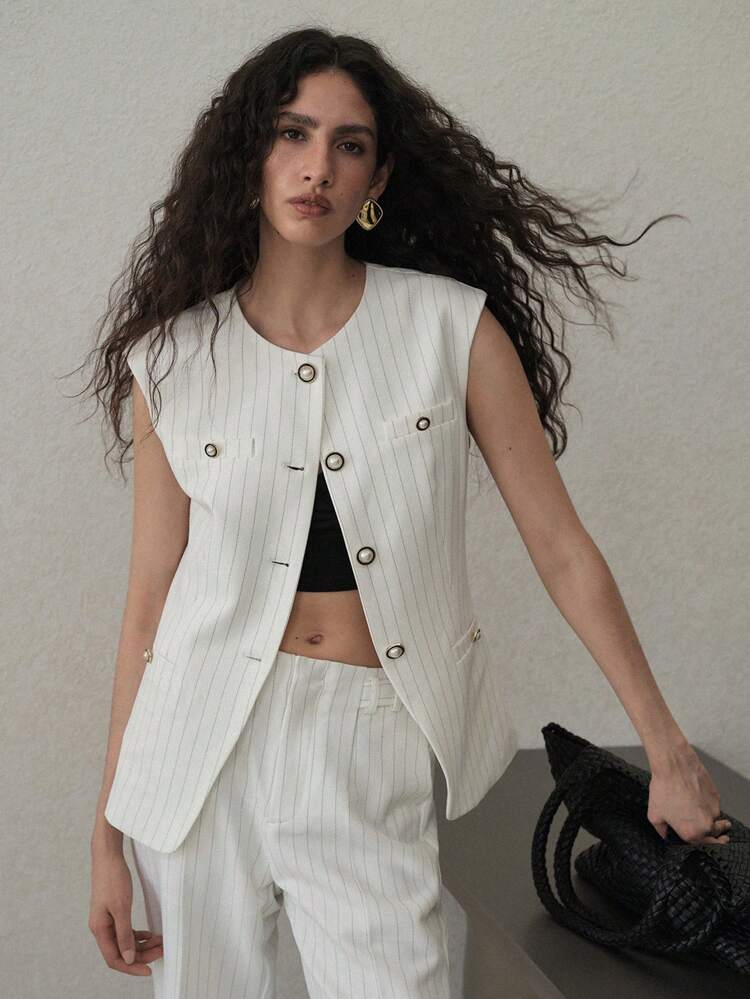STRIPED SINGLE BUTTON WAISTCOAT