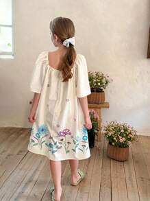 LMoss Kids LMoss Tween Girl Ditsy Floral Woven Loose Casual Sleeveless Dress,Suitable For Spring And Summer - Beige - View 2