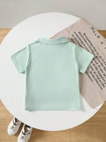 SHEIN Light Green Textured Young Boy Loose POLO Shirt - Green - View 2