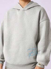 SUMWON 青少年宽松套头连帽衫，饰有字母图案，休闲街头风，舒适百搭，适合秋冬春季运动穿着，基础款卫衣