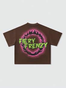 ROMWE MEN Street Life Men Loose Fit Drop Shoulder Short Skull Printed T-Shirt - Apricot - View 2