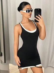 SHEIN ICON Đầm Bodycon Mini 2 Mảnh Có Thể Chuyển Đổi - Đen và trắng - Xem 1