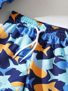 SHEIN Baby Boy Shark Print Drawstring Waist Beach Shorts - Multicolor - View 3