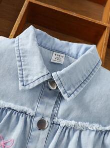 SHEIN 女婴休闲可爱刺绣蝴蝶结衬衫上衣 - 彩色 - 查看 5