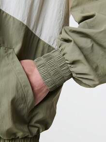 SHEIN Unity Contrast Panelling Zip Through Raglan Long Sleeve Nylon Windbreaker Jacket - Multicolor - View 6