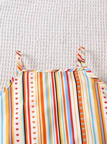 Young Girl Vacation Casual Stripe Camisole And Shorts 2 Pieces Set
