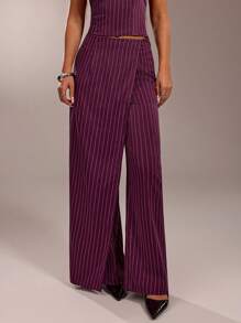 Forever 21 High Street Commuter Hottie Burgundy Striped Waist Slant Pants - Red Violet - View 3