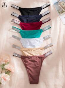 7pcs Set Silver Colored Waist Belt & Sexy Ladies' Comfy Assorted Color Bikini Underwear - Multicolor - View 3