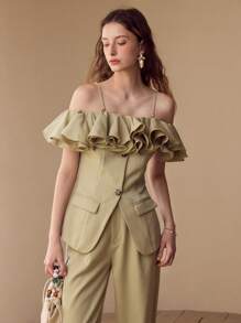 MOTF PREMIUM RUFFLE TRIM BUTTON FRONT TOP - Green - View 4