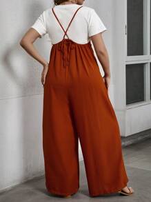SHEIN LUNE Plus Size Women's Solid Color Dual Pocket Wide Leg Jumpsuit