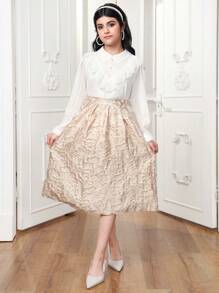 Teen Girl Casual Versatile Sweet Bow Floral Bubble Hem Mini Skirt, Suitable For Spring, Summer, Autumn Wear, Suitable For, Vacation, Outing - Multicolor - View 1