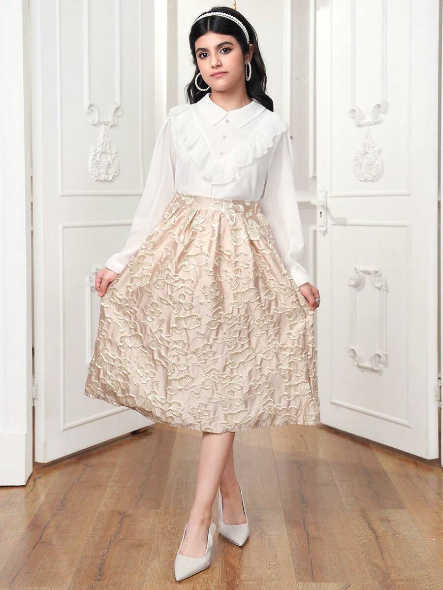 Teen Girl Casual Versatile Sweet Bow Floral Bubble Hem Mini Skirt, Suitable For Spring, Summer, Autumn Wear, Suitable For, Vacation, Outing - Multicolor - View 1