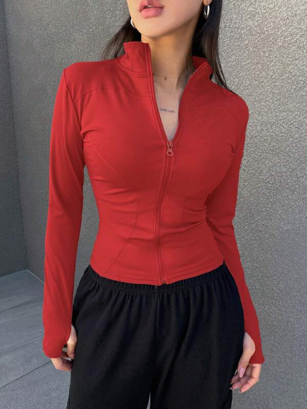 DAZY Women Fashionable And Simple Stand Collar Waist-Cinched Slim Fit Jacket