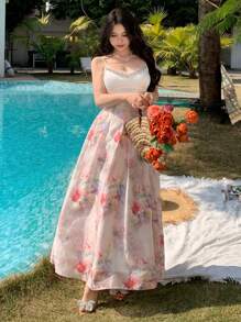 DAZY Women's Textured Floral Printed Skirt, Suitable For Spring/Summer Dates Vacation Outfits Women Easter - Pink - View 2
