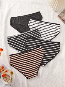 Lowkey Lull 5pcs/Pack Plus Size Women Striped Casual Bikini Panties