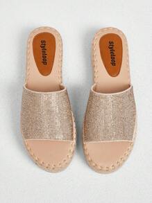Styleloop 白色珍珠装饰复古休闲度假拖鞋 - 金色 - 查看 4